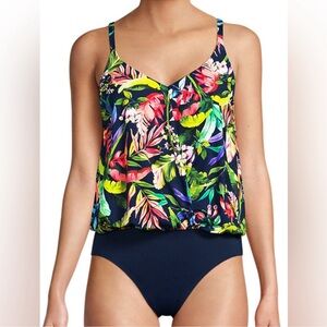 NWOT Lands' End Women's Ruffle Fauxkini One-Piece Swimsuit Tropical Swim Size‎ 8